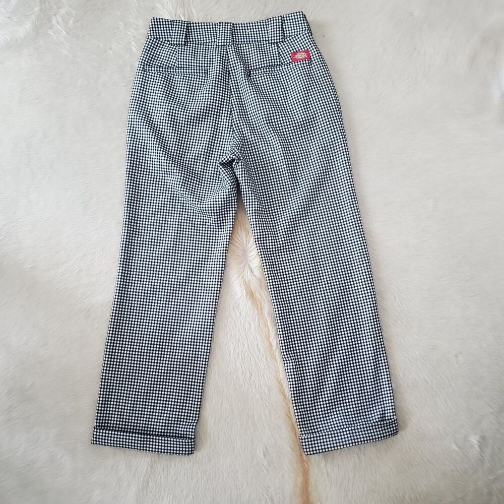 Dickies Women's Pants Size 1 Black White Gingham Cropped Rolled Hem Vintage Vibe - Picture 2 of 9